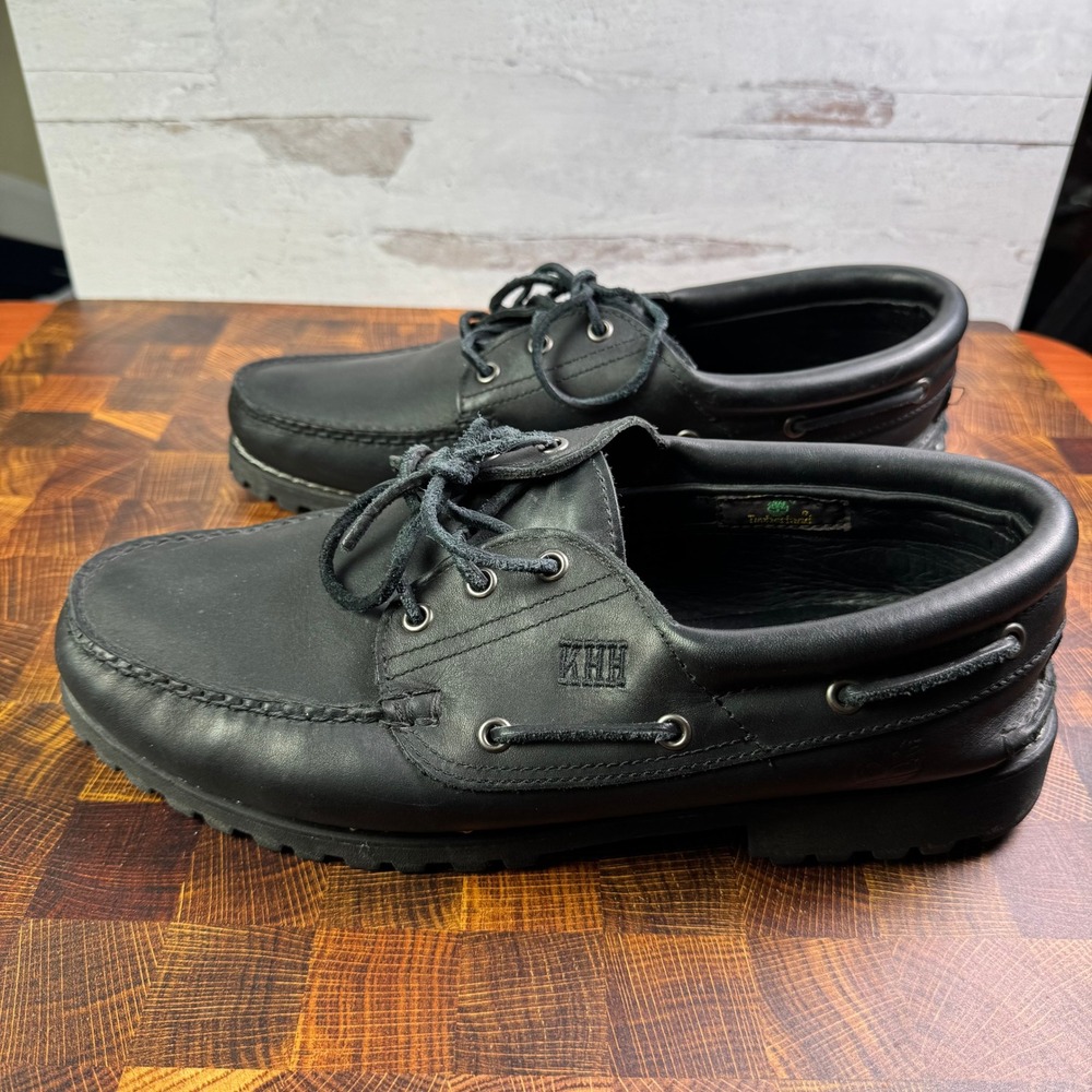 Timberland 3-Eye Classic Lug Shoes Custom Black Leather Mens 12 W KHH Monogram - Picture 3 of 4